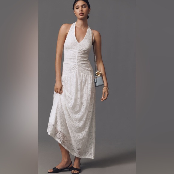 Elegant Flat White Plunge Slim Maxi Dress XL NWT - Picture 2 of 8